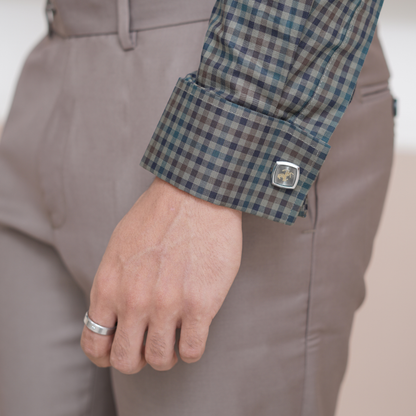 Green & Brown Micro-Check Premium Luxury Giza Cotton - French Cuff