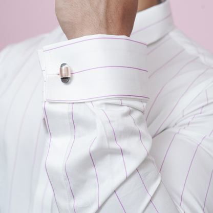 White with Pink Stripes Premium Luxury Giza Cotton - French Cuff
