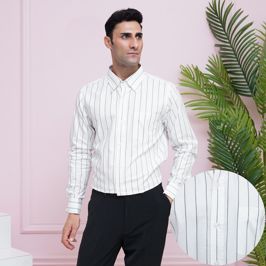 White with Black Stripes Premium Luxury Giza Cotton - French Cuff
