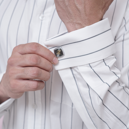 White with Black Stripes Premium Luxury Giza Cotton - French Cuff