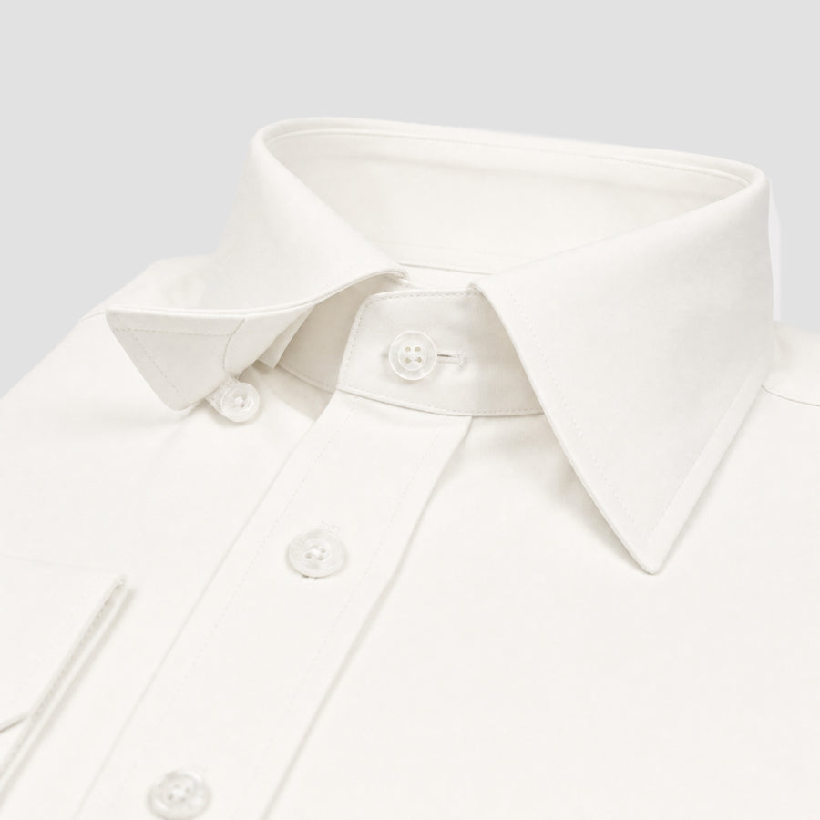 Off-White Solid Cotton Blend Formal Shirt for Men – Concealed Button-Down Collar & Single Barrel Cuffs