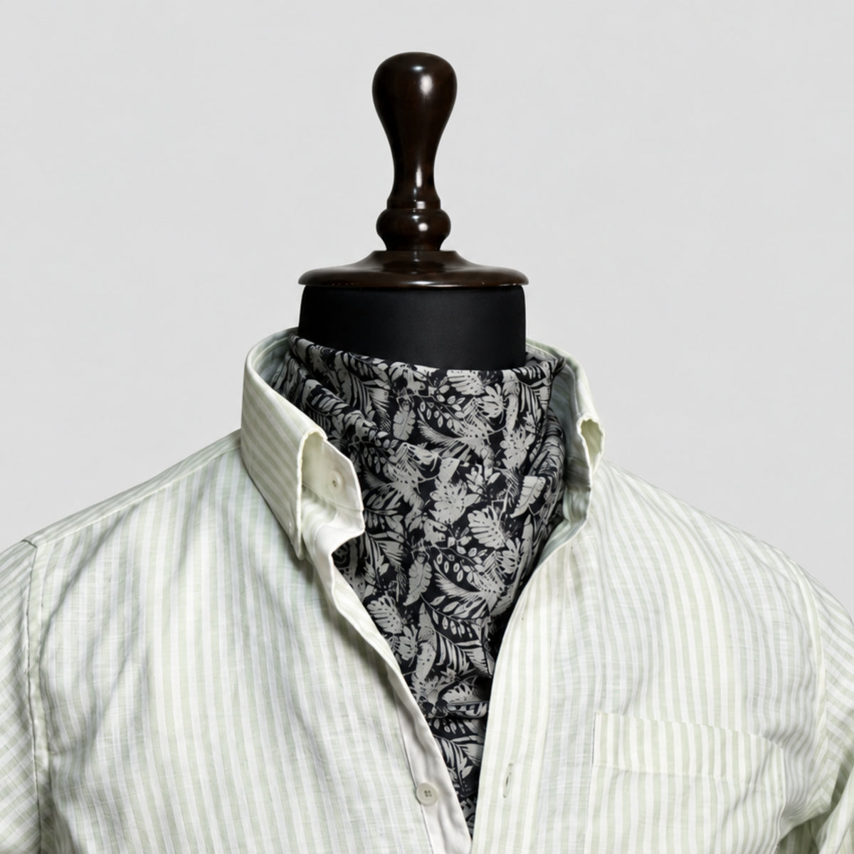 Light Green Striped Linen Shirt for Men – White Contrast Button-Down Collar