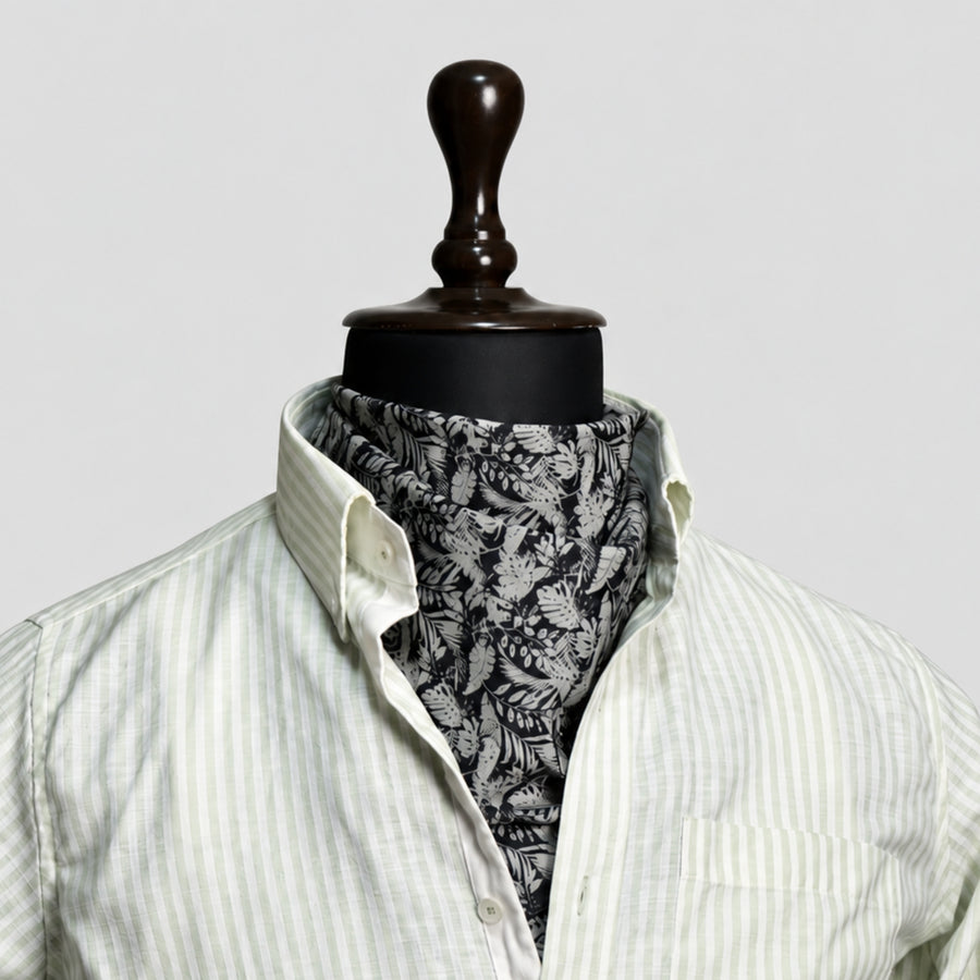 Light Green Stripe Linen Blend Shirt for Men – White Contrast Button-Down Collar