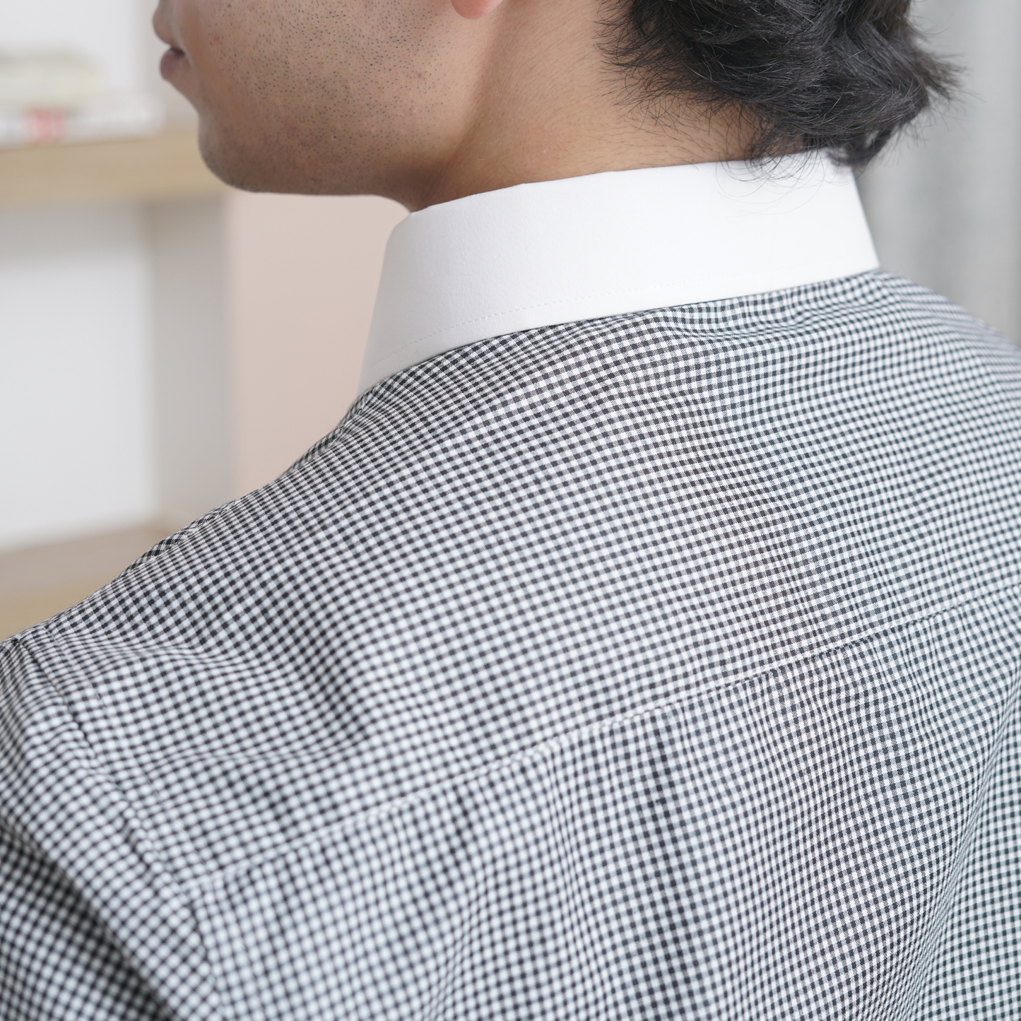 Black & White Micro-Check French Cuff Formal Shirt with White Contrast Collar