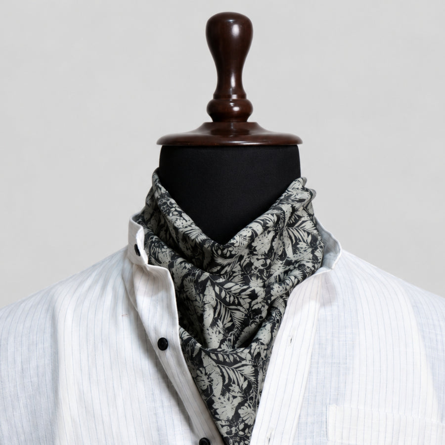 White Pinstripe Linen Blend Shirt for Men – Mandarin Collar & Black Contrast Details