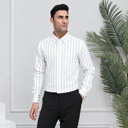 Black-on-White Stripe Egyptian Giza Cotton Formal Shirt for Men – Twill Weave & French Cuffs