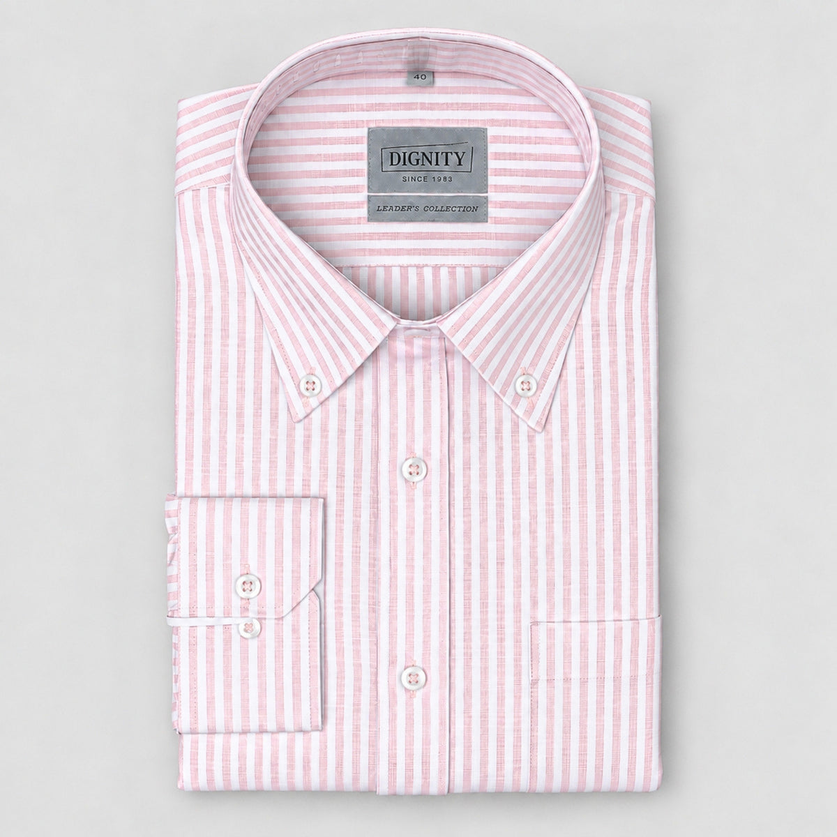Pink Striped Linen Shirt for Men – White Contrast Button-Down Collar