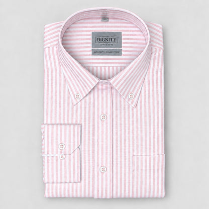 Pink Striped Linen Shirt for Men – White Contrast Button-Down Collar