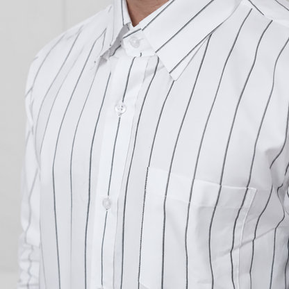 Black-on-White Stripe Egyptian Giza Cotton Formal Shirt for Men – Twill Weave & French Cuffs