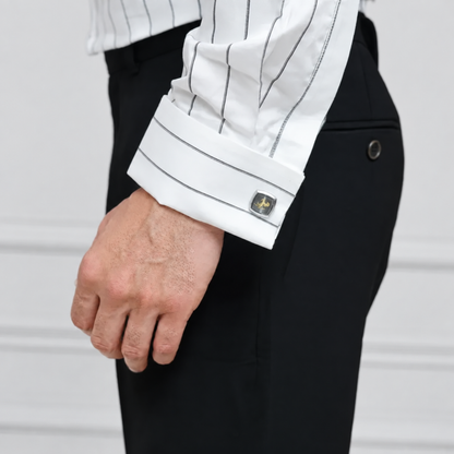 Black-on-White Stripe Egyptian Giza Cotton Formal Shirt for Men – Twill Weave & French Cuffs