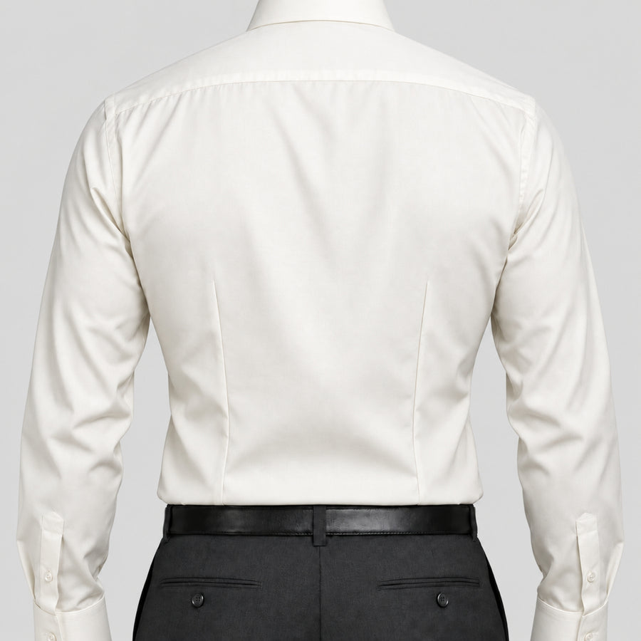 Off-White Solid Cotton Blend Formal Shirt for Men – Concealed Button-Down Collar & Single Barrel Cuffs