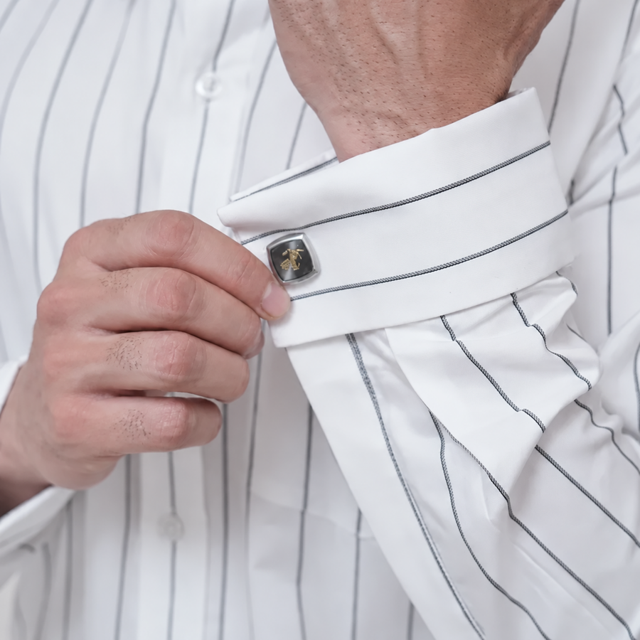 Black-on-White Stripe Egyptian Giza Cotton Formal Shirt for Men – Twill Weave & French Cuffs