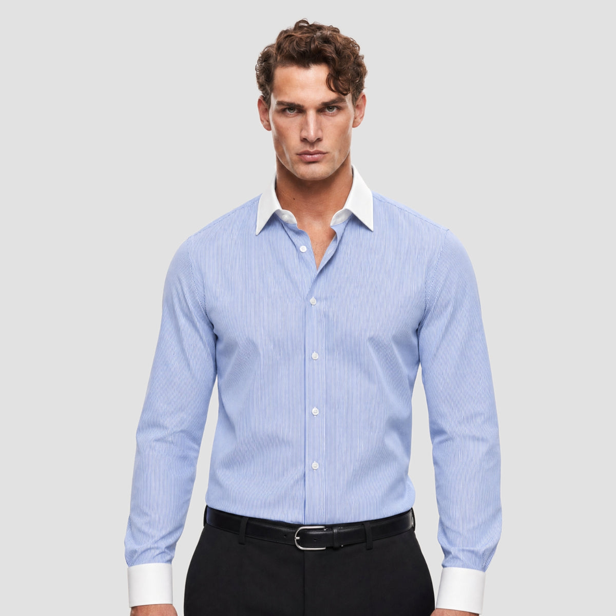 Light Blue Fine Banker Stripe Shirt