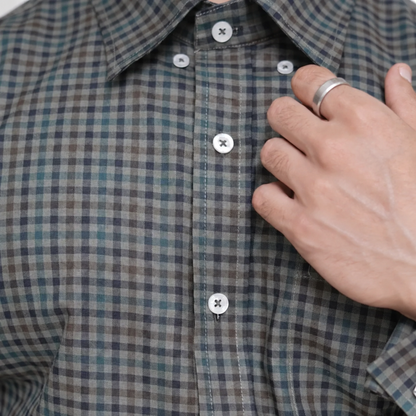 Green & Brown Micro-Check Egyptian Giza Cotton Formal Shirt for Men – Twill Weave & French Cuffs