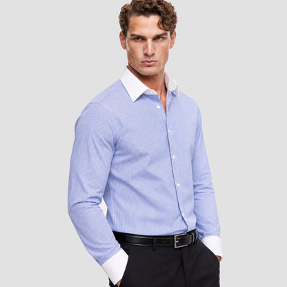 Light Blue Fine Banker Stripe Shirt