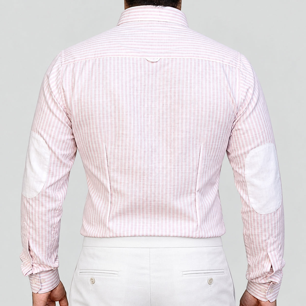 Pink Striped Linen Shirt for Men – White Contrast Button-Down Collar