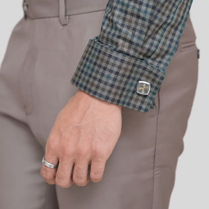 Green & Brown Micro-Check Egyptian Giza Cotton Formal Shirt for Men – Twill Weave & French Cuffs