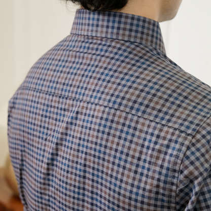 Blue & Brown Micro-Check Premium Luxury Giza Cotton - French Cuff
