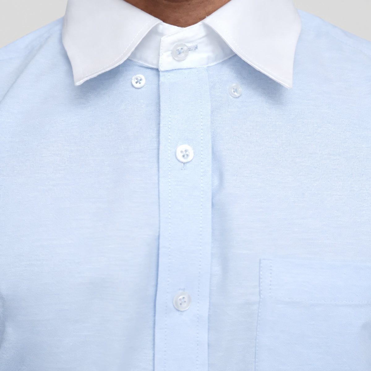 Light Blue Oxford Banker's Shirt for Men – White Contrast Collar & French Cuffs, Giza Cotton
