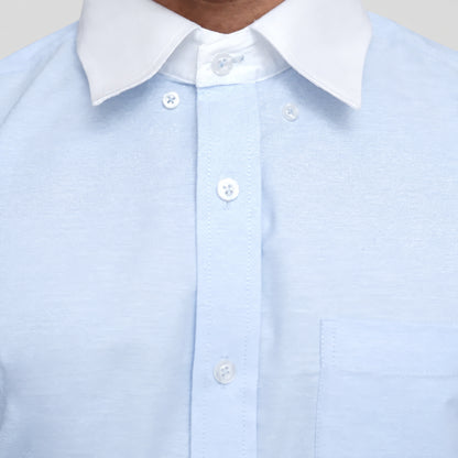 Light Blue Oxford Banker's Shirt for Men – White Contrast Collar & French Cuffs, Giza Cotton