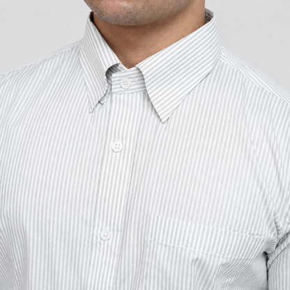 Grey Stripe Egyptian Giza Cotton Formal Shirt for Men – Herringbone Weave & French Cuffs