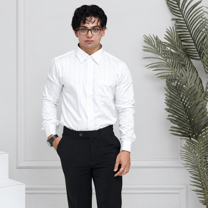 Blue-on-White Stripe Egyptian Giza Cotton Formal Shirt for Men – Twill Weave & French Cuffs