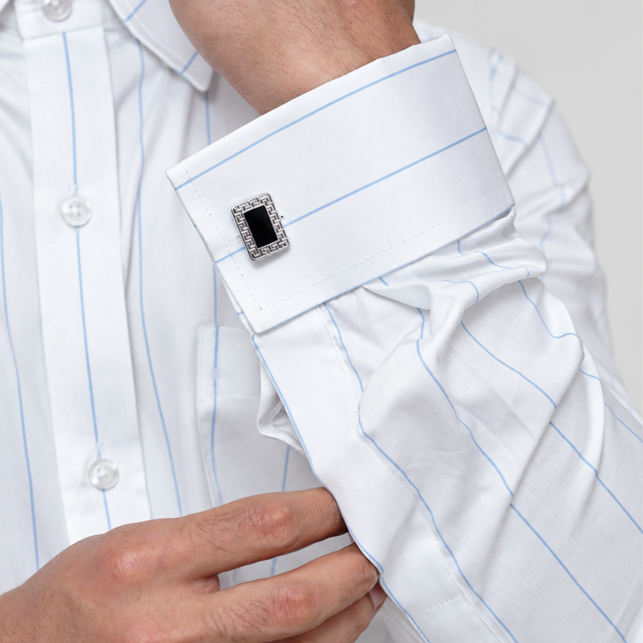 Blue-on-White Stripe Egyptian Giza Cotton Formal Shirt for Men – Twill Weave & French Cuffs