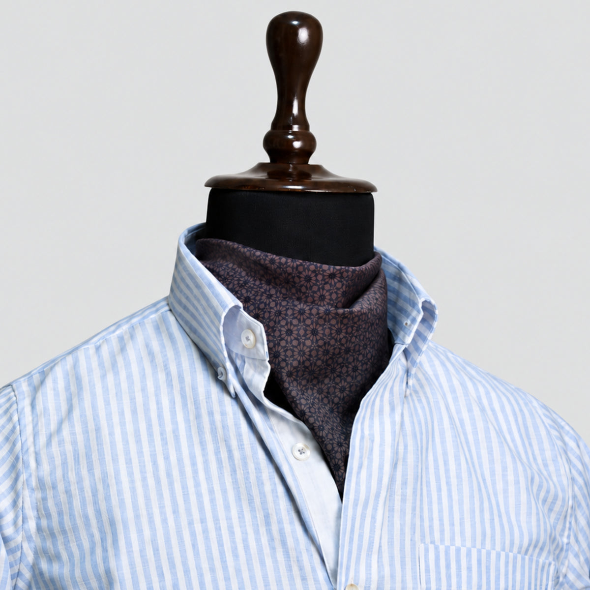 Light Blue Striped Linen Shirt for Men – White Contrast Button-Down Collar