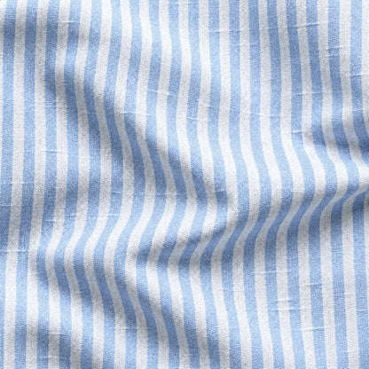 Light Blue Striped Linen Shirt for Men – White Contrast Button-Down Collar