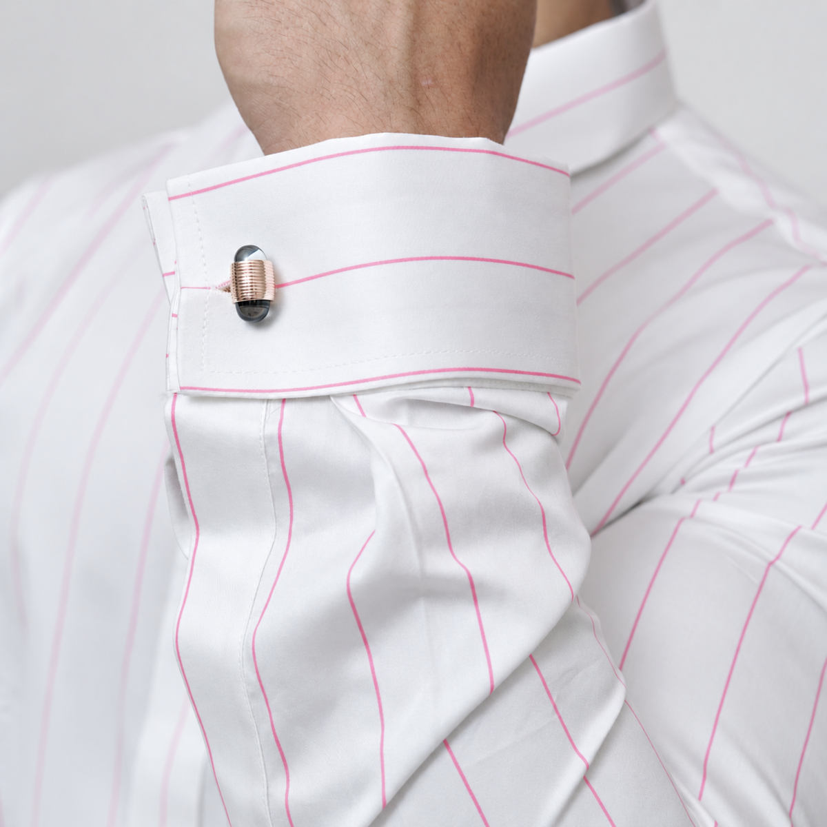 Pink-on-White Stripe Egyptian Giza Cotton Formal Shirt for Men – Twill Weave & French Cuffs