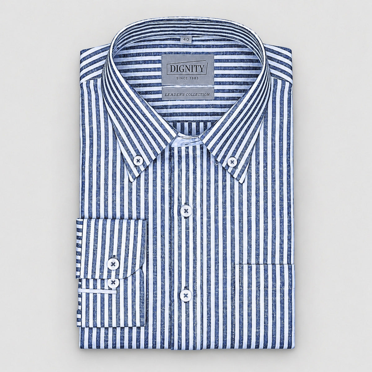 Blue Striped Linen Shirt for Men – White Contrast Button-Down Collar