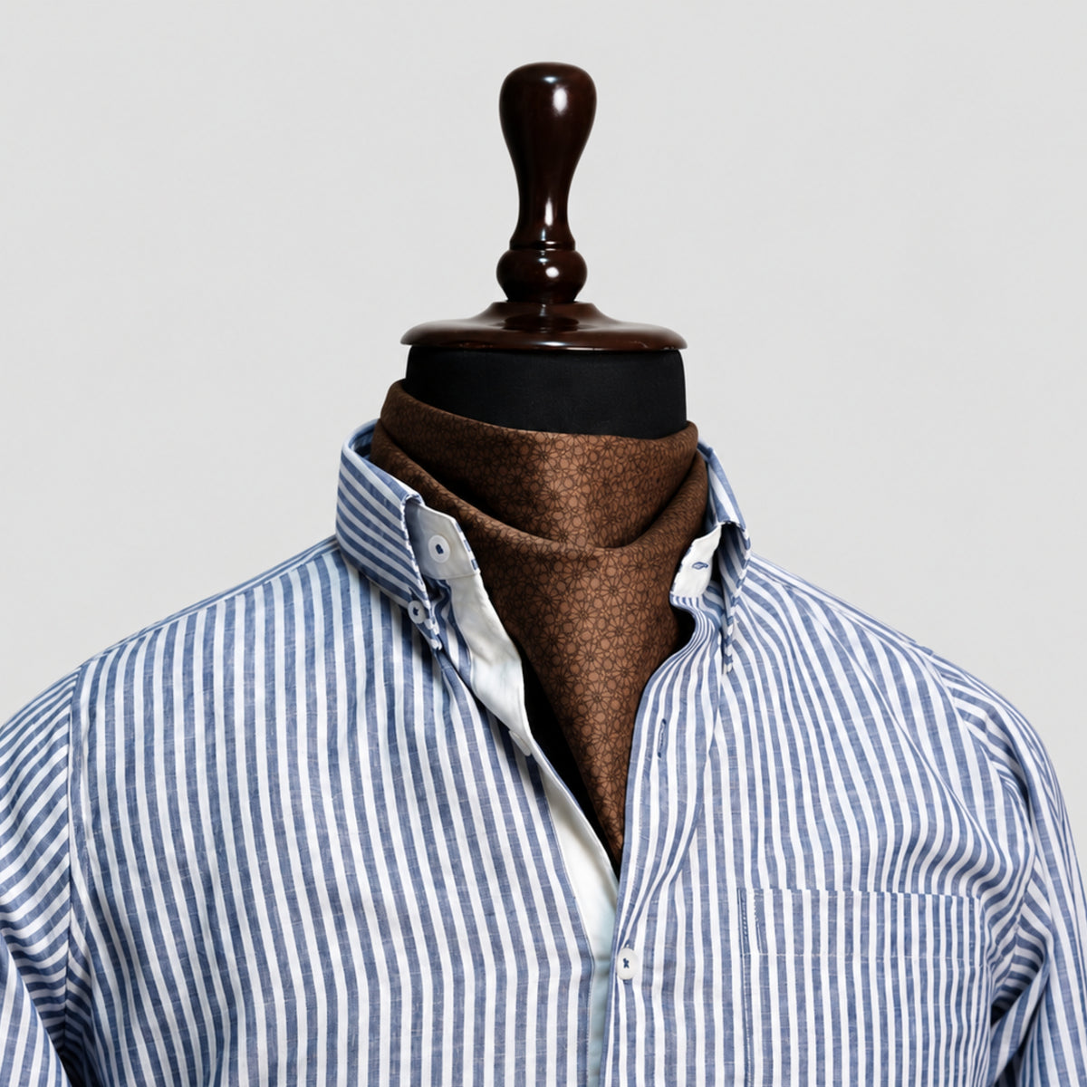 Blue Striped Linen Shirt for Men – White Contrast Button-Down Collar