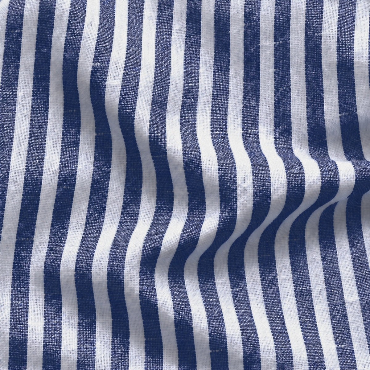 Blue Striped Linen Shirt for Men – White Contrast Button-Down Collar