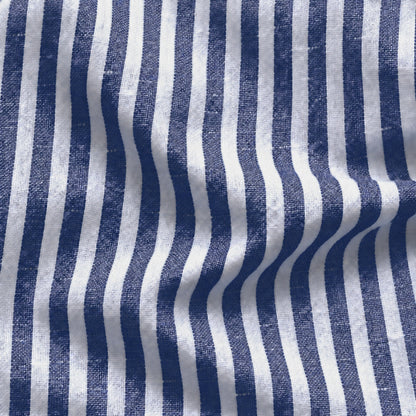 Blue Striped Linen Shirt for Men – White Contrast Button-Down Collar
