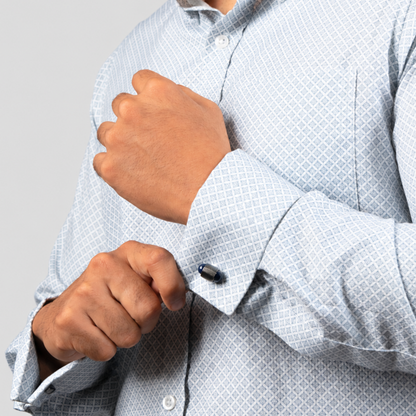 Grey Micro-Print Egyptian Giza Cotton Formal Shirt for Men – Twill Weave & French Cuffs