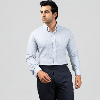 Grey Micro-Print Egyptian Giza Cotton Formal Shirt for Men – Twill Weave & French Cuffs
