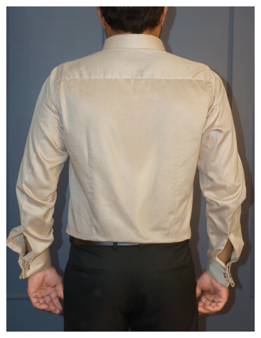 Beige Cotton Satin Formal Shirt with French Cuffs and Concealed Button Down Collar | Dignity | Back view