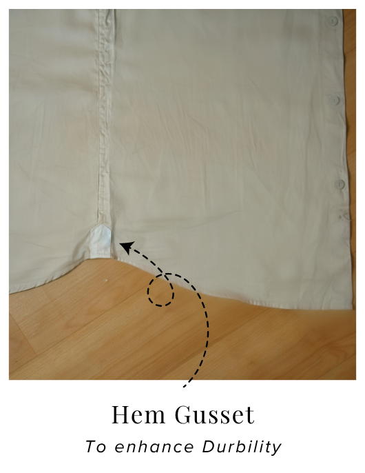 Beige Cotton Satin Formal Shirt with French Cuffs and Concealed Button Down Collar | Dignity | Hem Gusset View