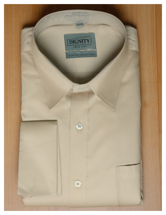 Beige Cotton Satin Formal Shirt with French Cuffs and Concealed Button Down Collar | Dignity | Premium Packing View
