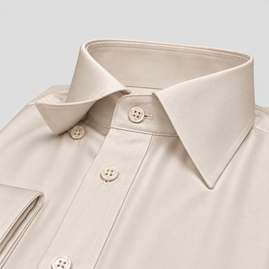 Beige Cotton Satin Formal Shirt for Men – French Cuffs