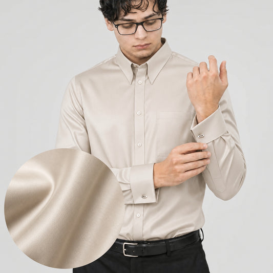 Beige Cotton Satin Formal Shirt for Men – French Cuffs
