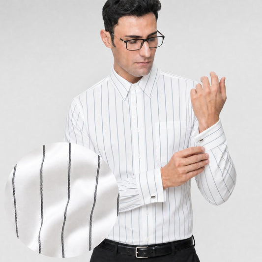 White with Black Stripes Premium Luxury Giza Cotton - French Cuff