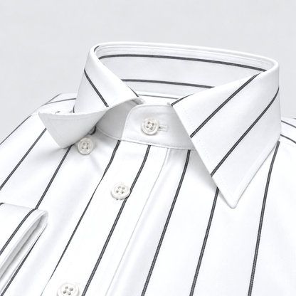 Black-on-White Stripe Egyptian Giza Cotton Formal Shirt for Men – Twill Weave & French Cuffs