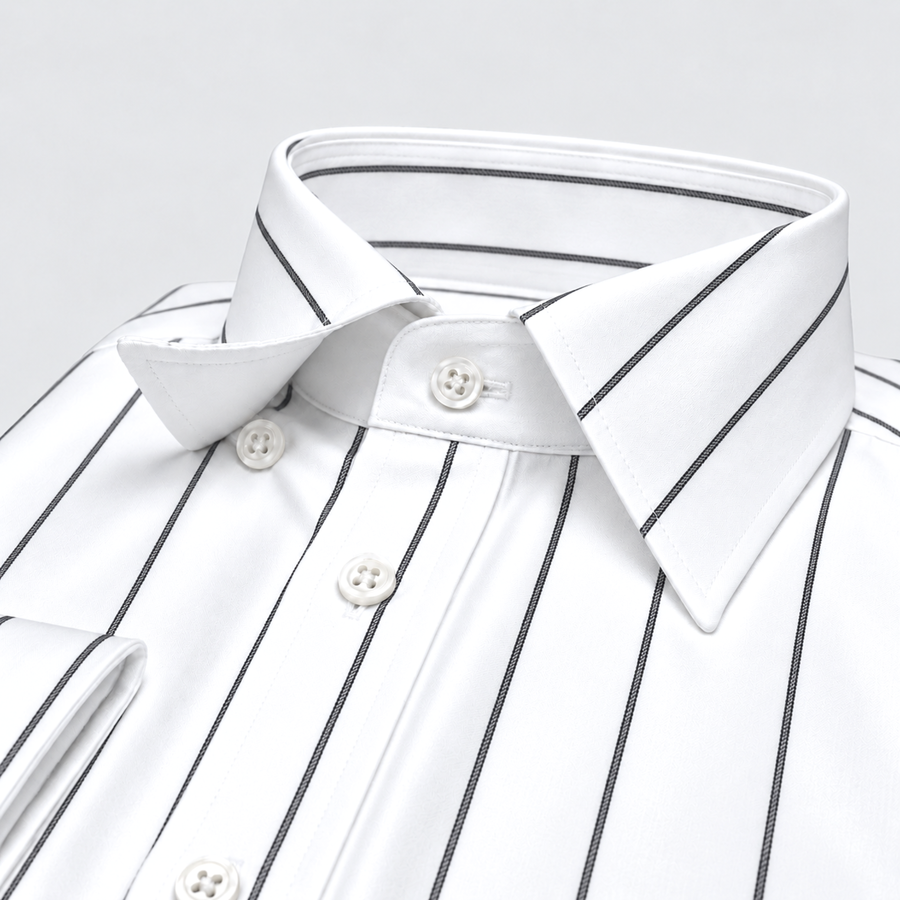 Black-on-White Stripe Egyptian Giza Cotton Formal Shirt for Men – Twill Weave & French Cuffs