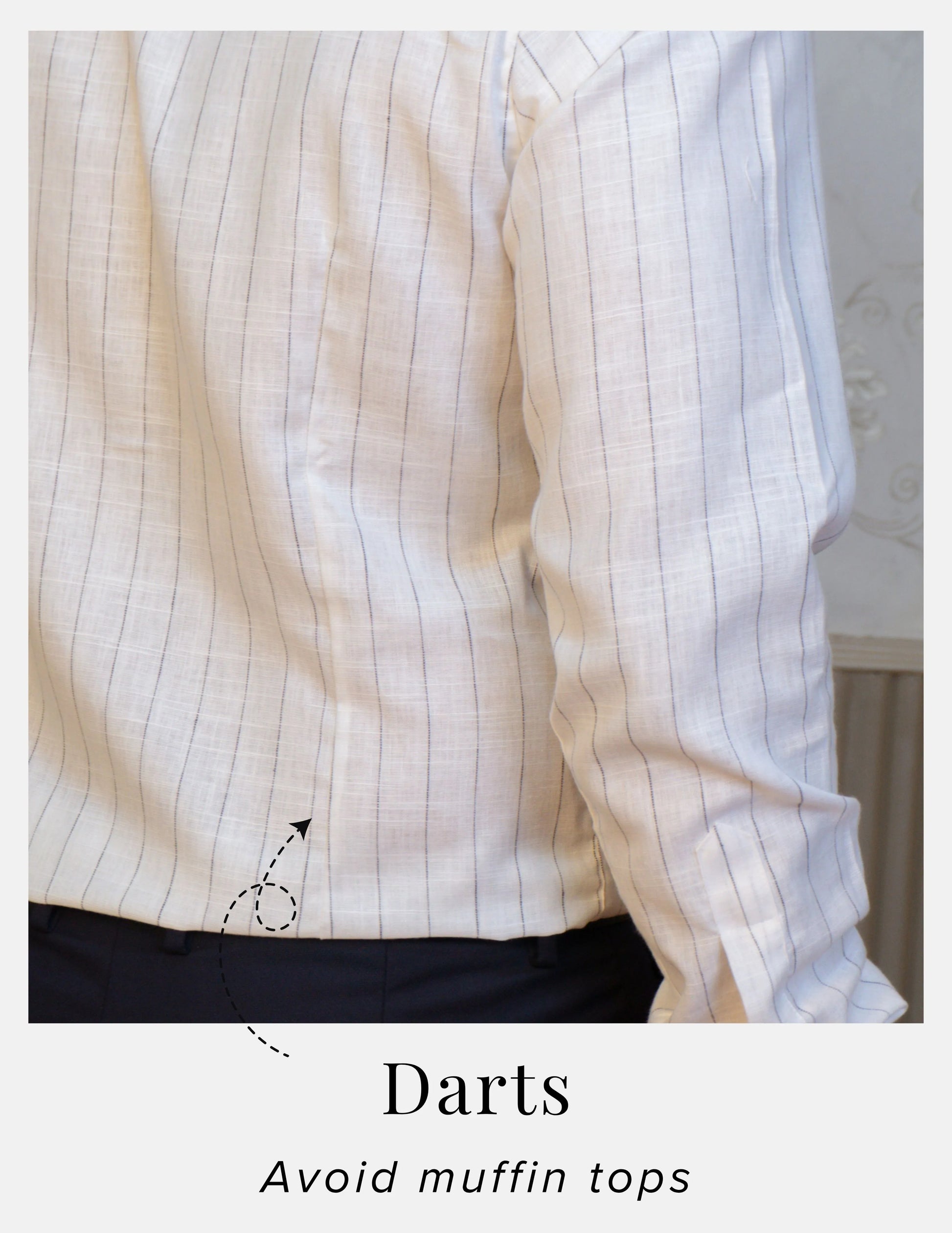 Black Chalk Stripe Linen Shirt for Men – Button-Down Collar & Chest Pocket | Dignity | Back Darts Detail View