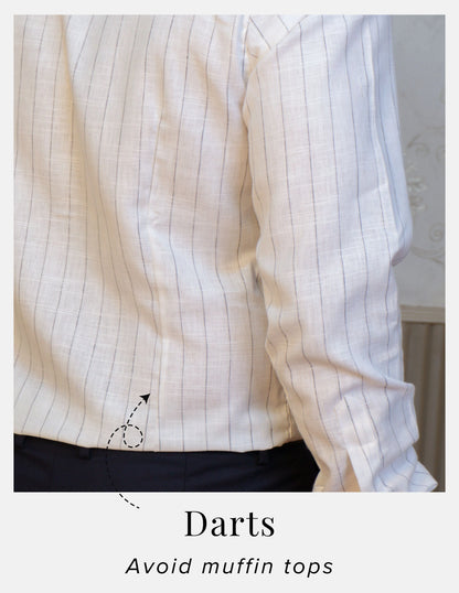 Black Chalk Stripe Linen Shirt for Men – Button-Down Collar & Chest Pocket | Dignity | Back Darts Detail View