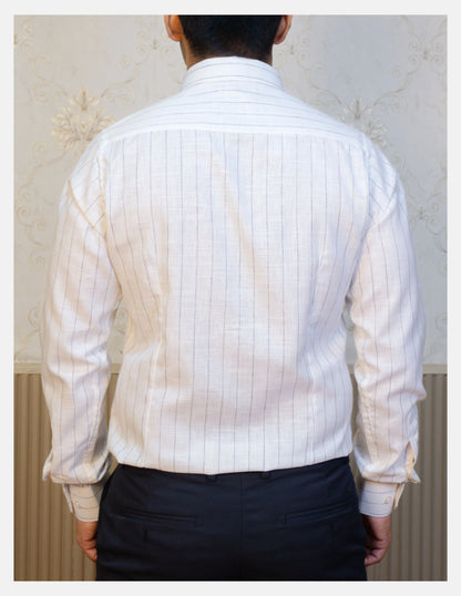 Black Chalk Stripe Linen Shirt for Men – Button-Down Collar & Chest Pocket | Dignity | Back View
