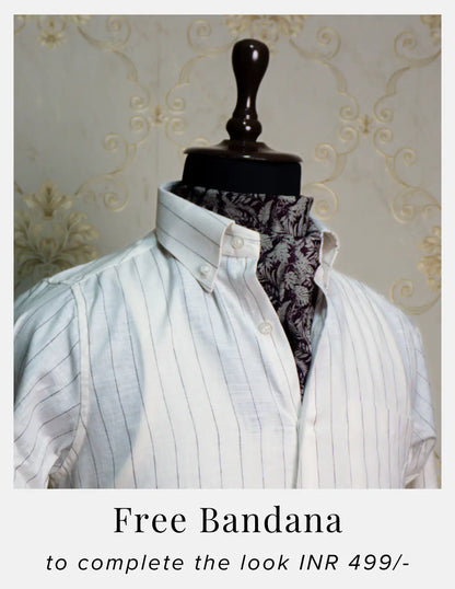 Black Chalk Stripe Linen Shirt for Men – Button-Down Collar & Chest Pocket | Dignity | Complimentary Bandana Styling View