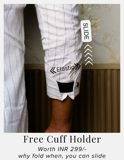 Black Chalk Stripe Linen Shirt for Men – Button-Down Collar & Chest Pocket | Dignity | Complimentary Cuff Holder Detail View