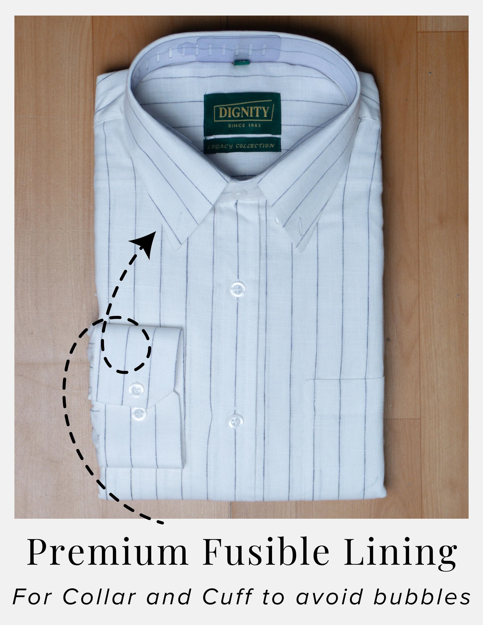 Black Chalk Stripe Linen Shirt for Men – Button-Down Collar & Chest Pocket | Dignity | Premium Fusible Lining Collar and Cuff View